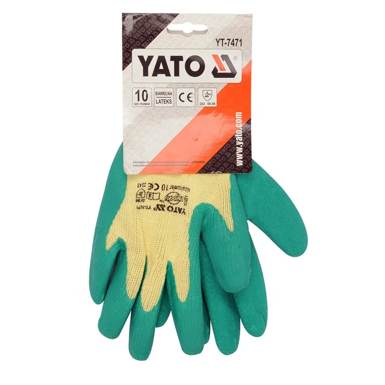 YATO YT-7471 Latex Safety Work Guante Coated Cotton PE Gloves China Anti Cutting Wear-Resisting Elastic Guantes