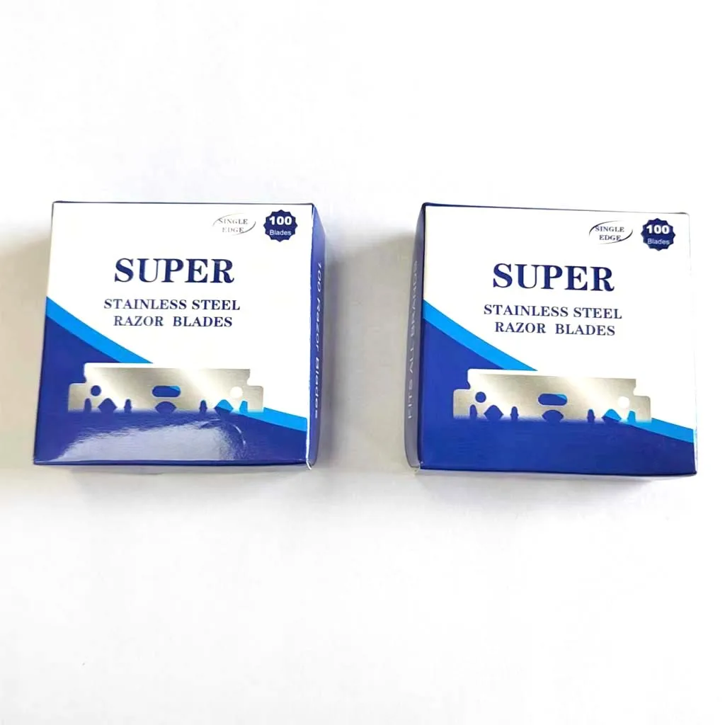 Wholesale high quality custom logo 100 pcs single edge barber razors blades for professional face shaving