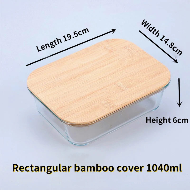Bamboo Wood Lid Glass Storage Containers With Bamboo Lid Oven Rectangular Sealed Borosilicate Glass Food Containers Wooden Lids