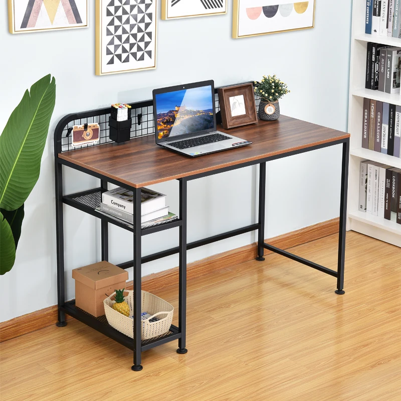 
Study table computer desk shelves modern PC laptop metal frame wooden writing table studio computer desks for home office 