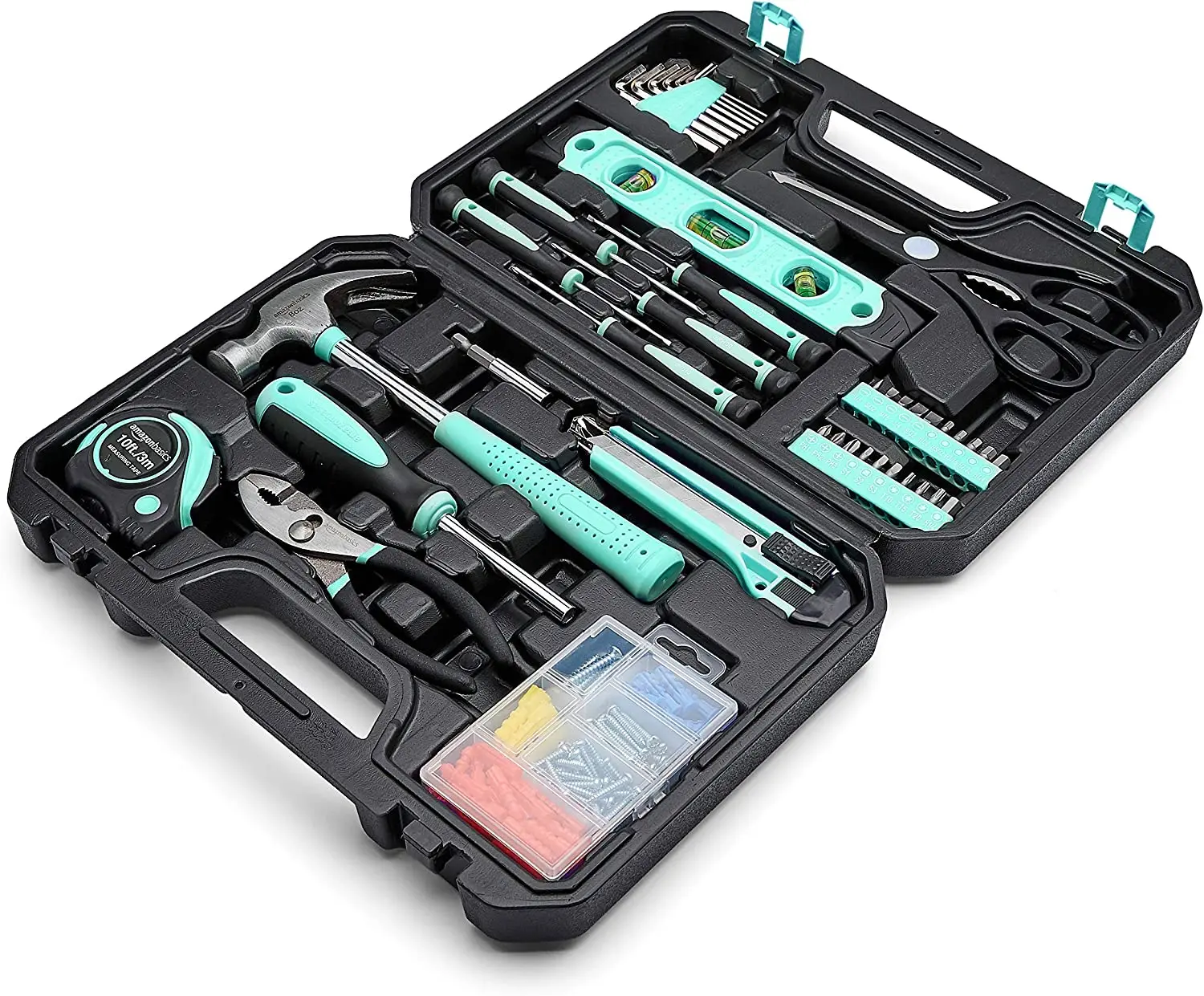 Amazon Basics Household Tool Kit With Storage Case, 142 Piece, Turquoise