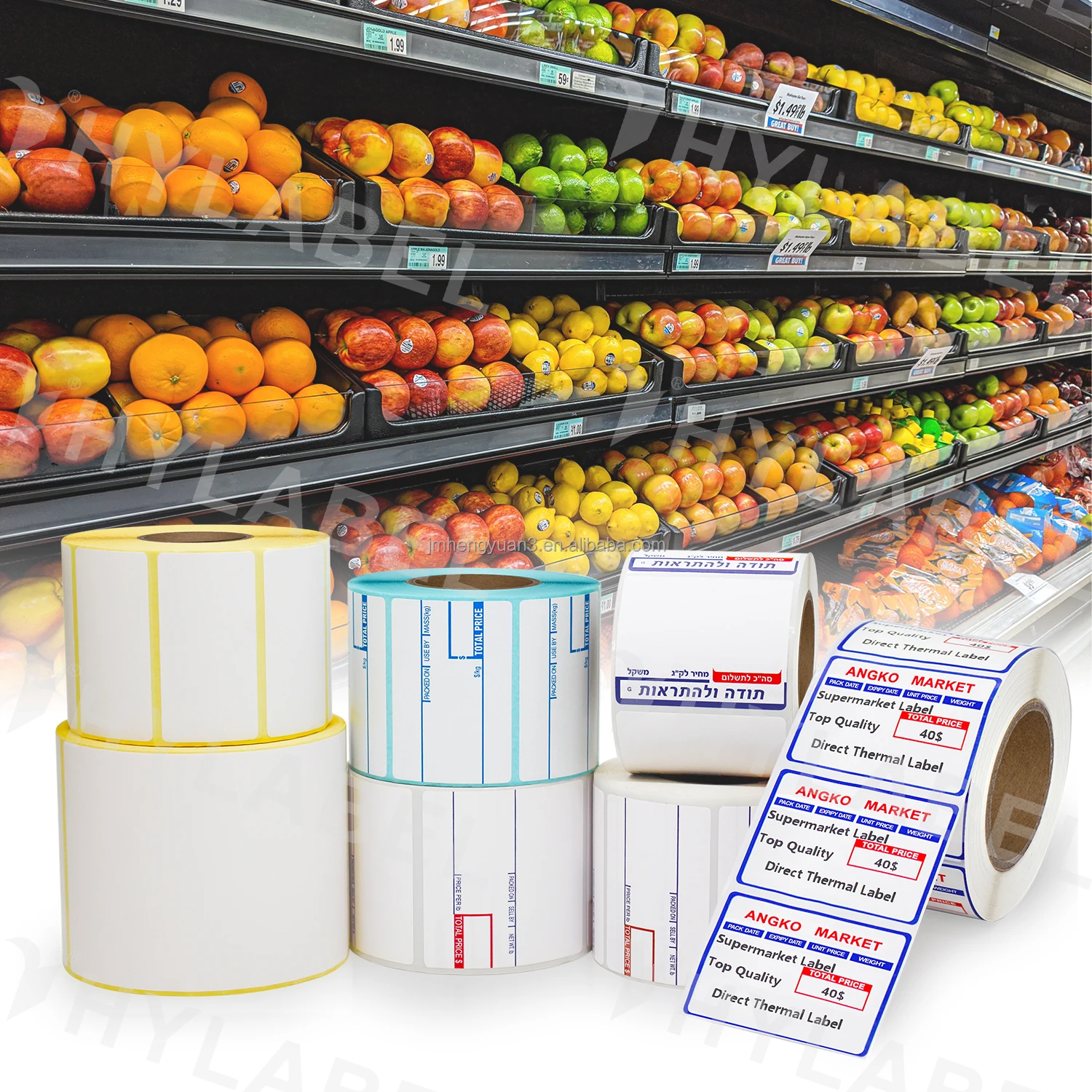 Custom 50x25 58x30 58x40 58x60 60x40 Print Thermal Label Logo Sticker Supermarket Scale Adhesive Direct Thermal Barcode Label