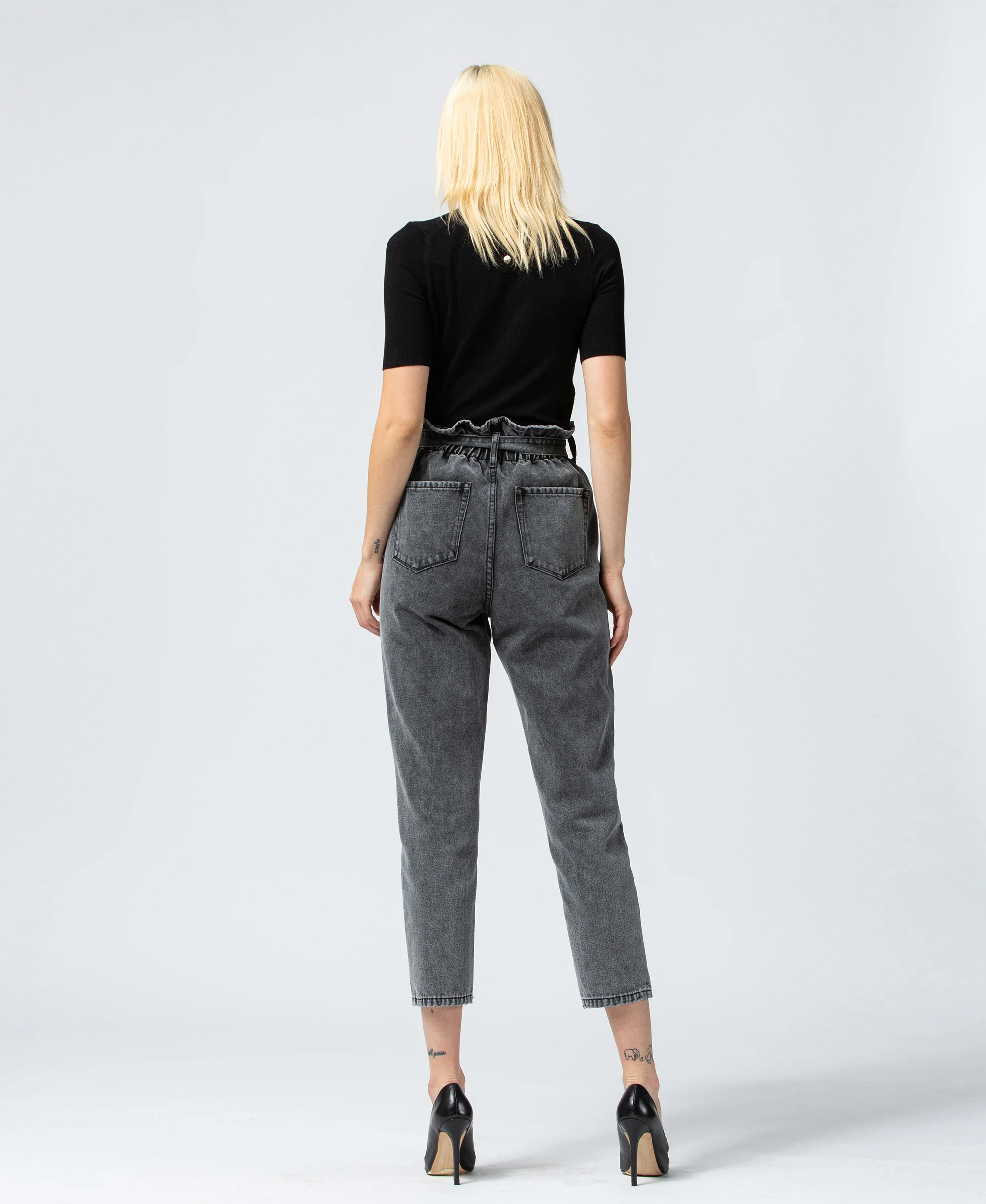 
2021 factory custom boyfriend jeans women Elastic Waist gray mom jeans vintage denim trouser 