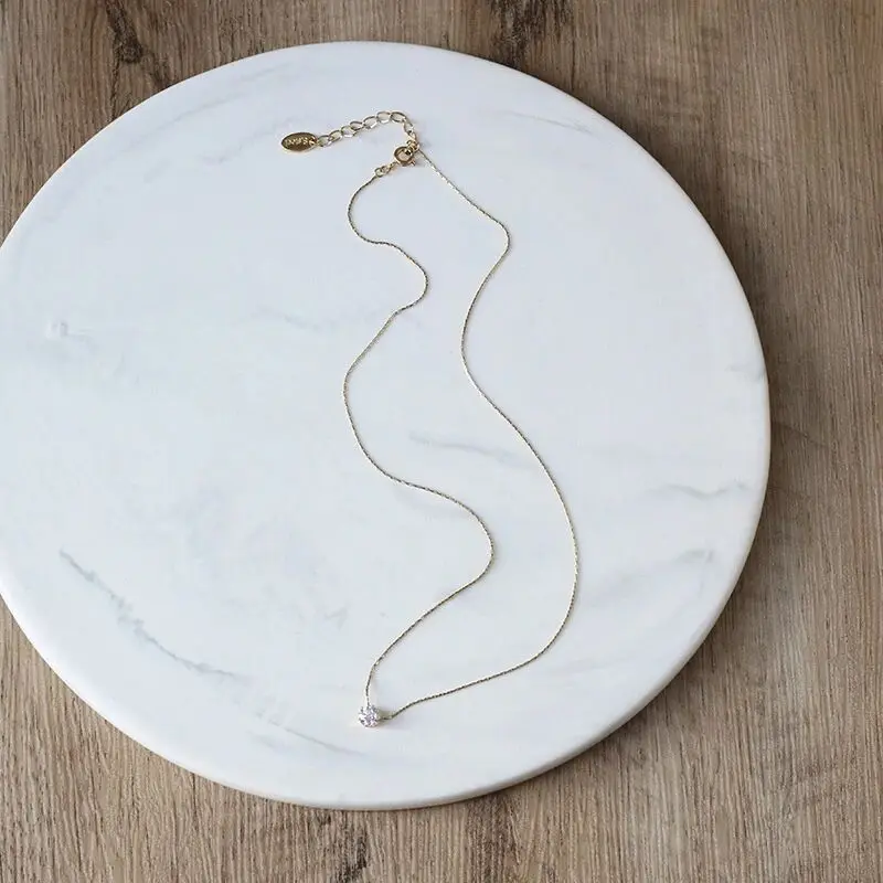 Dainty Elegant Custom Stainless Steel Jewelry Zirconia Charms 5AAAAA 5mm Single Diamond Zircon Pendant Necklace for Women