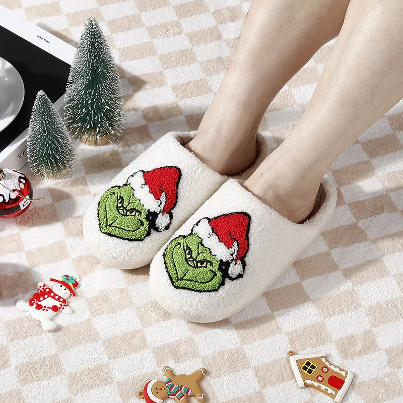 Christmas Wholesale Smile Face Pattern Slippers Women Winter Indoor Flat Warm Happy Face House Slides Cute Smile Slippers