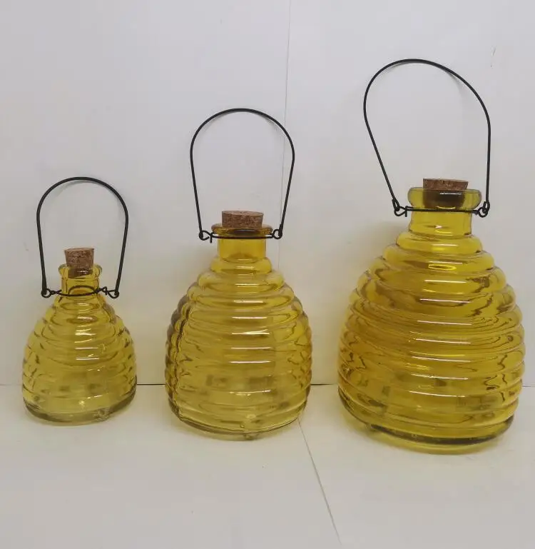 
Colored glass wasp trap /hanging glass bee catcher /Waspenpot 