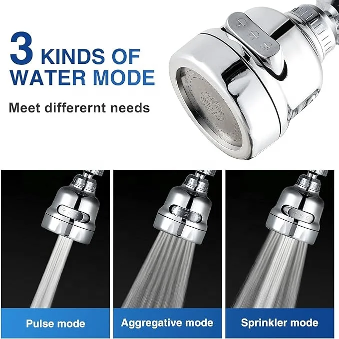Rotate 3 Modes Kitchen Faucet Boost Extender Water Saving High Pressure Nozzle Adapter Adjustment 360 Rotatable