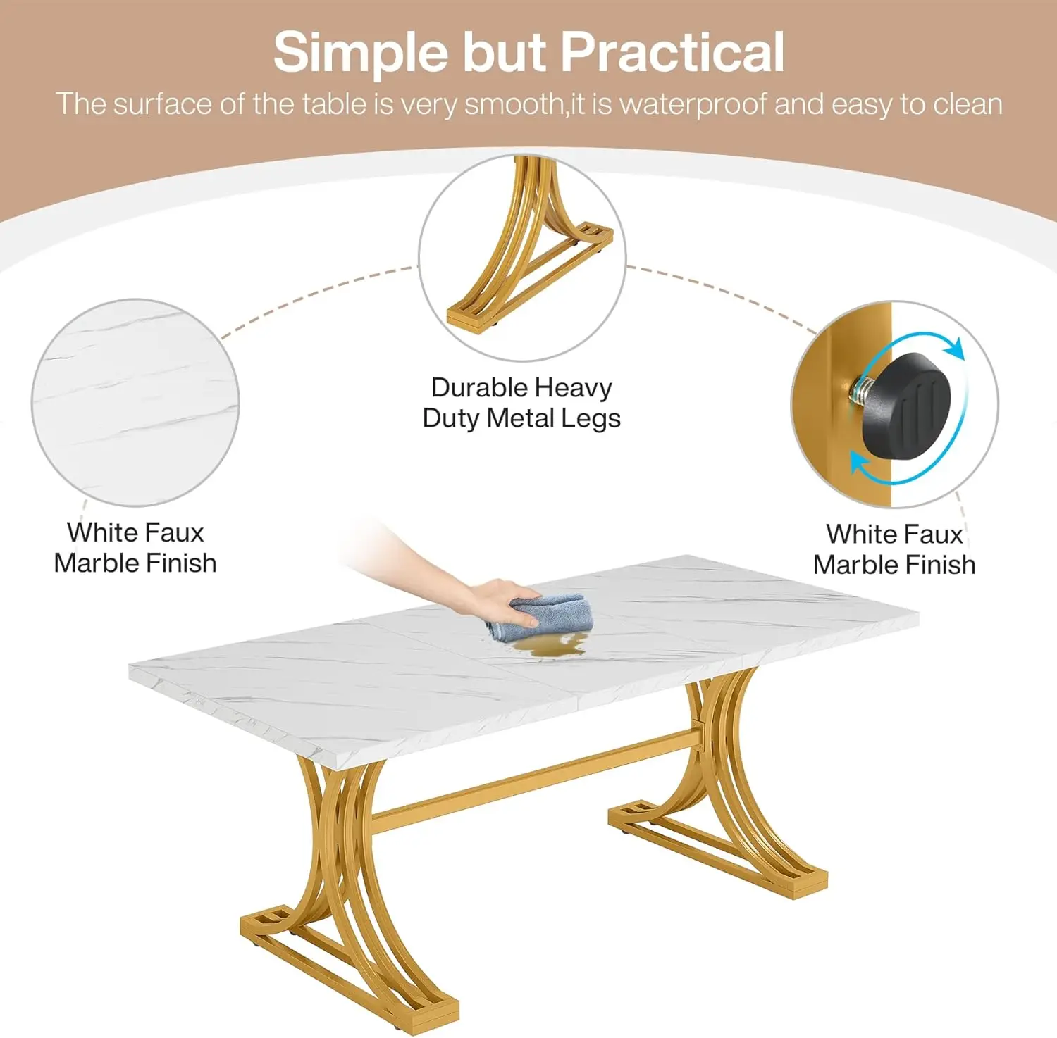 Luxury dinning room furniture modern rectangular faux marble Table top for dining room kitchen hotel