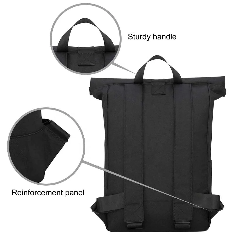 Manufacturer Urban Custom RPET Black Business Rucksack Waterproof Roll Top Casual Daypack Laptop Bag Backpack For Women & Men