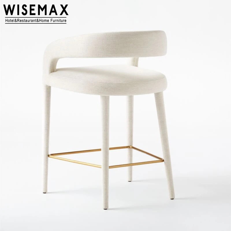 WISEMAX FURNITURE Luxury Hotel furniture solid wood frame linen fabric bar chair white high bar stool for hotel project