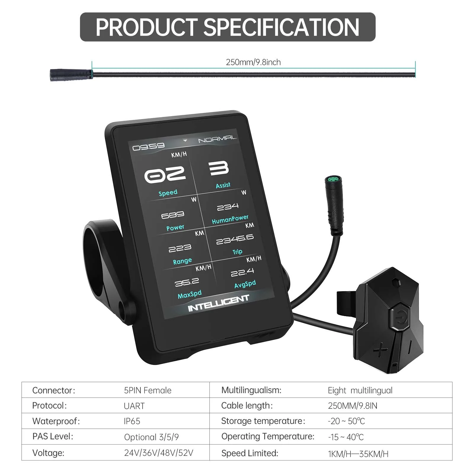 3.5inch TFT Touch Screen Electric Bike LCD Display Electric Bicycle E Bike Parts Bike Accessories with USB Charging Function