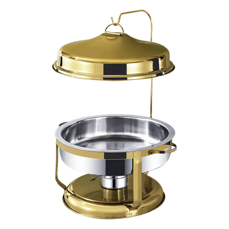 8L Luxurious stainless steel food warmer buffet stove gold hanging hinged lid round equipment chafing dish buffet set