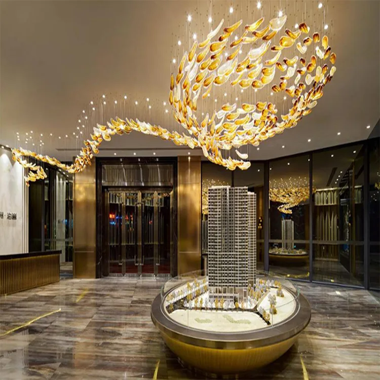 Hotel Lobby Lighting Hall Rectangular Crystal Sales Department Decorative Lighting Non-Standard Engineering Custom Chandeliers