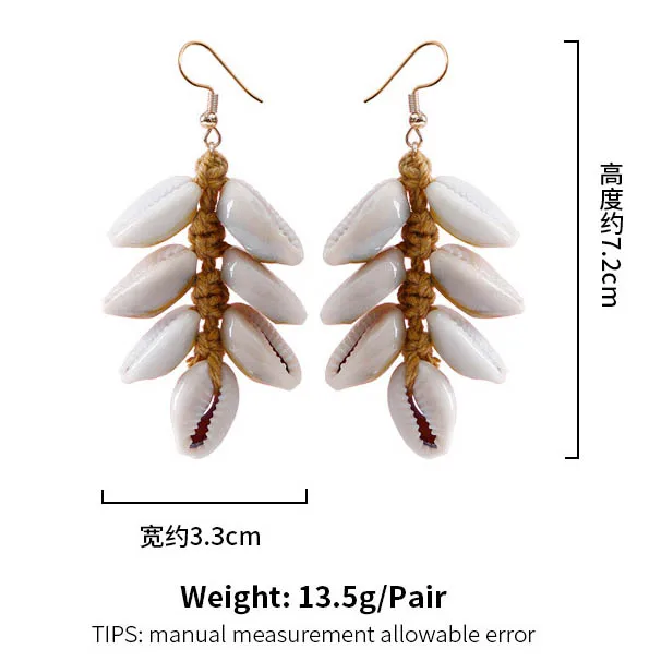 women bohemian ocean style holiday jewelry stainless steel earrings hook cotton rope wrapped shell earrings