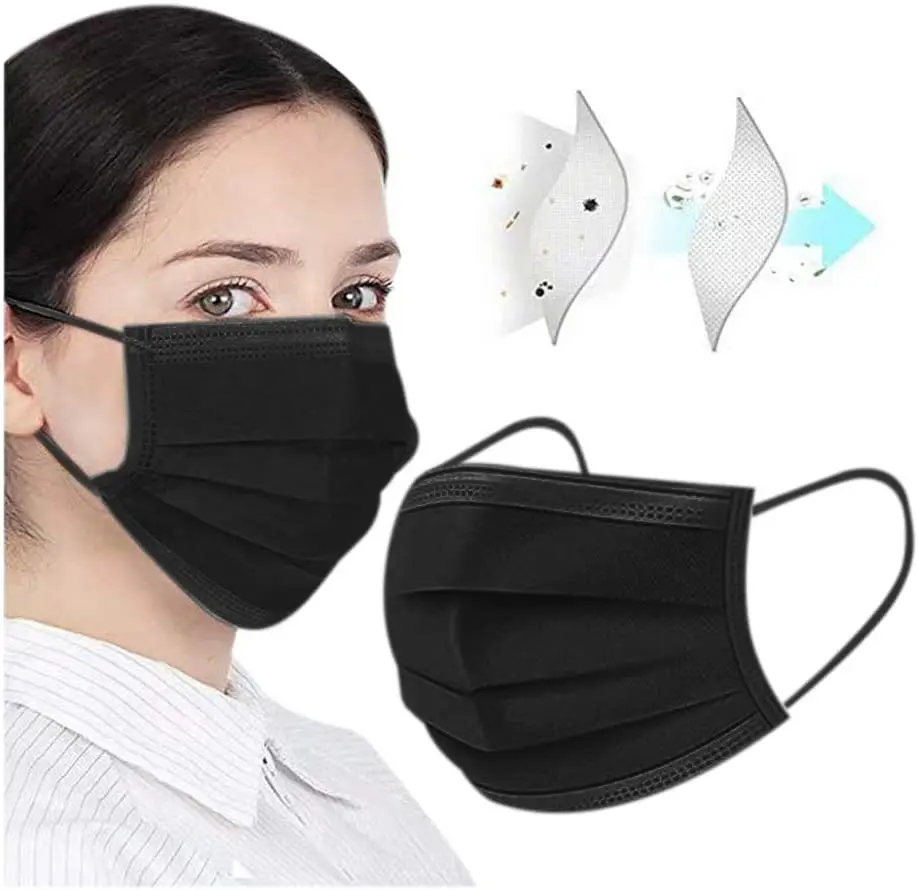 3ply protective designer facemask disposable black face mask