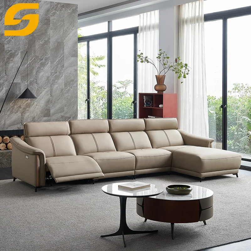 Modern Electric Recliner Genuine Leather 3 Seater Chaise Sofa Set Incliner Living Room Furniture Reclining Sofas For Home Luxury