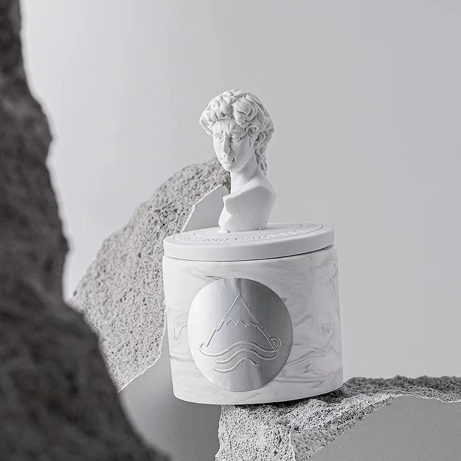 Wholesale ECO Friendly Handmade David Plaster Gypsum Sculpture Fragrance Gardenia Soy Wax Candle Scented Candle