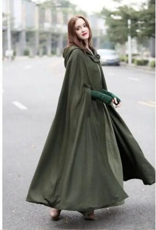 Women Stylish Long Cape Cloak Hooded Cloak Coat Autumn Hoodies Poncho Warm Cosplay Windbreaker Jackets Outwear