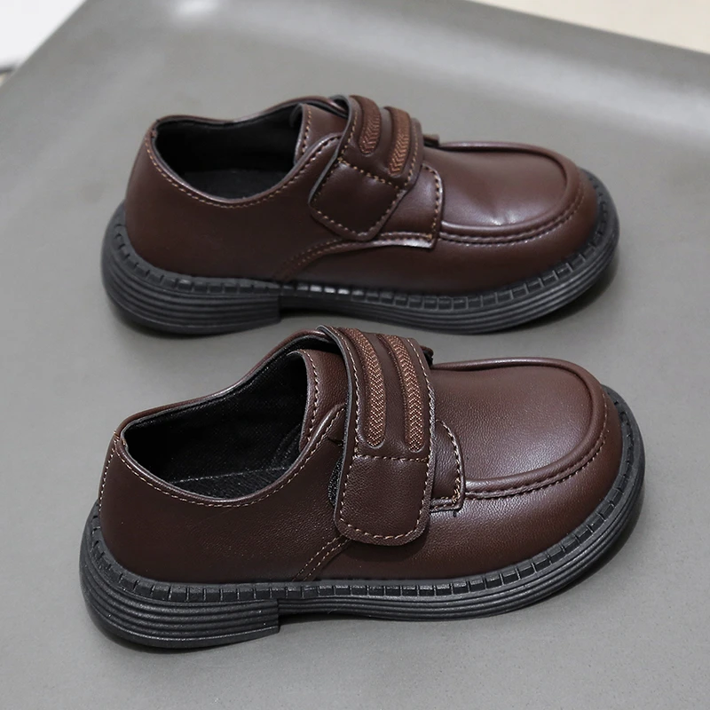 Custom logo black uniform shoes classic round lightweight boys school shoes for kids