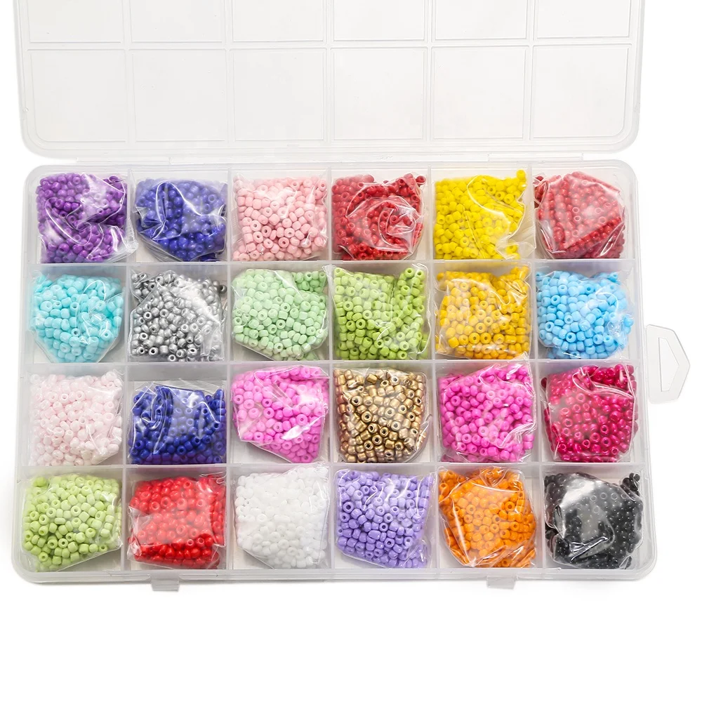 DIY 24 Grid Mix color Glass Seed Beads 4mm Seed Beads Jewelry Making Set For Bracelet Making Necklace Gift DIY Box For Kid women