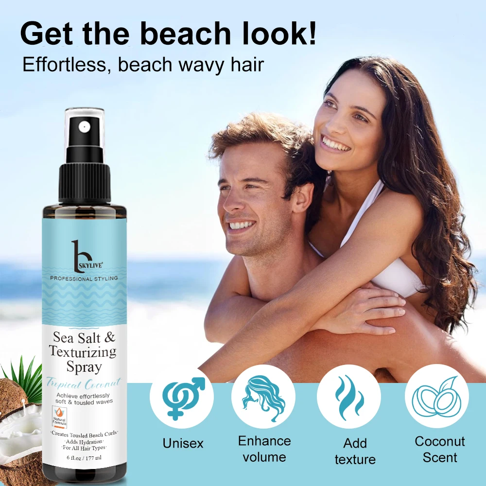 Skylive Anti Hair Loss Sea Salt Spray Based Red Algae Extract Texturizing Hair Spray Beach Texture Hair Matte Finish 177ml