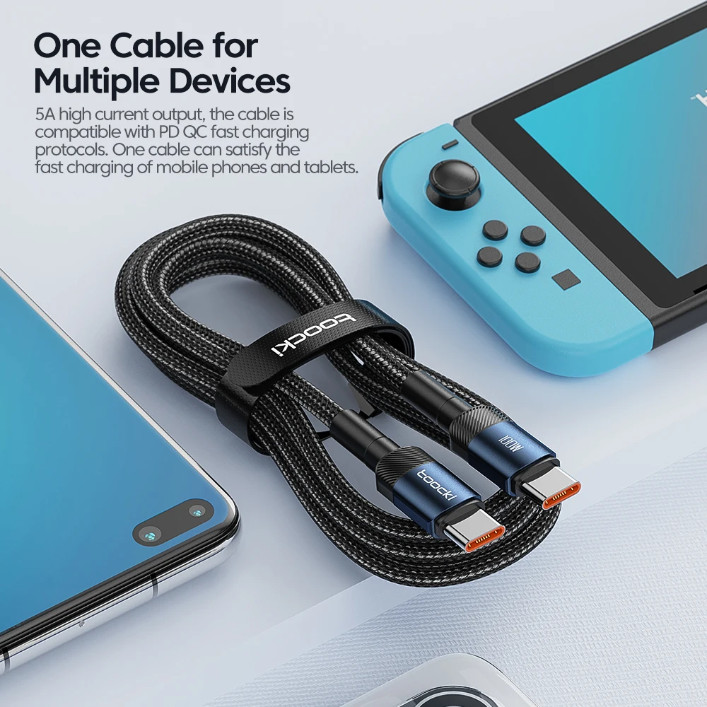 5A Super Fast Usb C Cable Toocki Quick Charge 3.0 100W Nylon Braided Usb C To Usb C Charging Cable