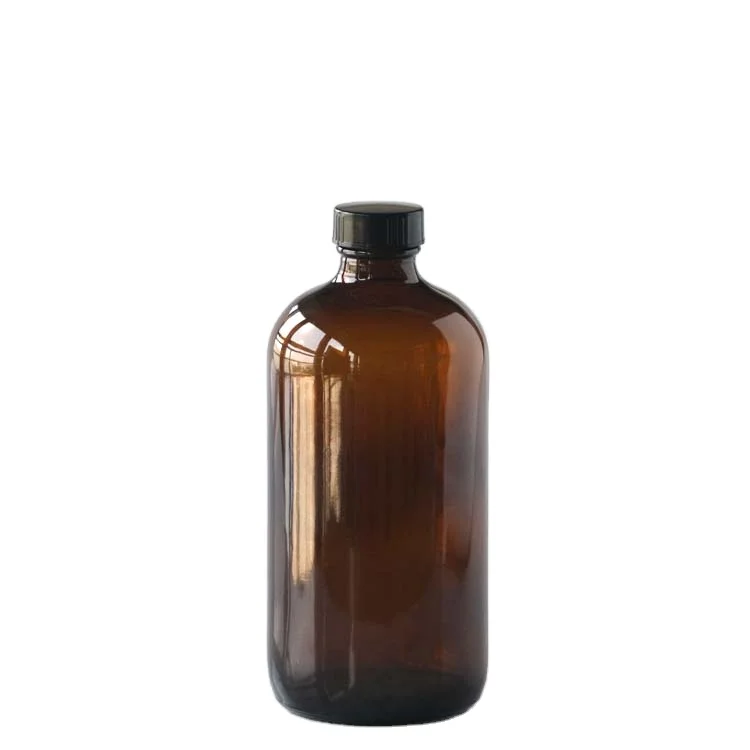 8 oz 16 oz 32 oz Clear Amber Boston Round Juice Glass Bottles For Kombucha Tea Soft Smoothie