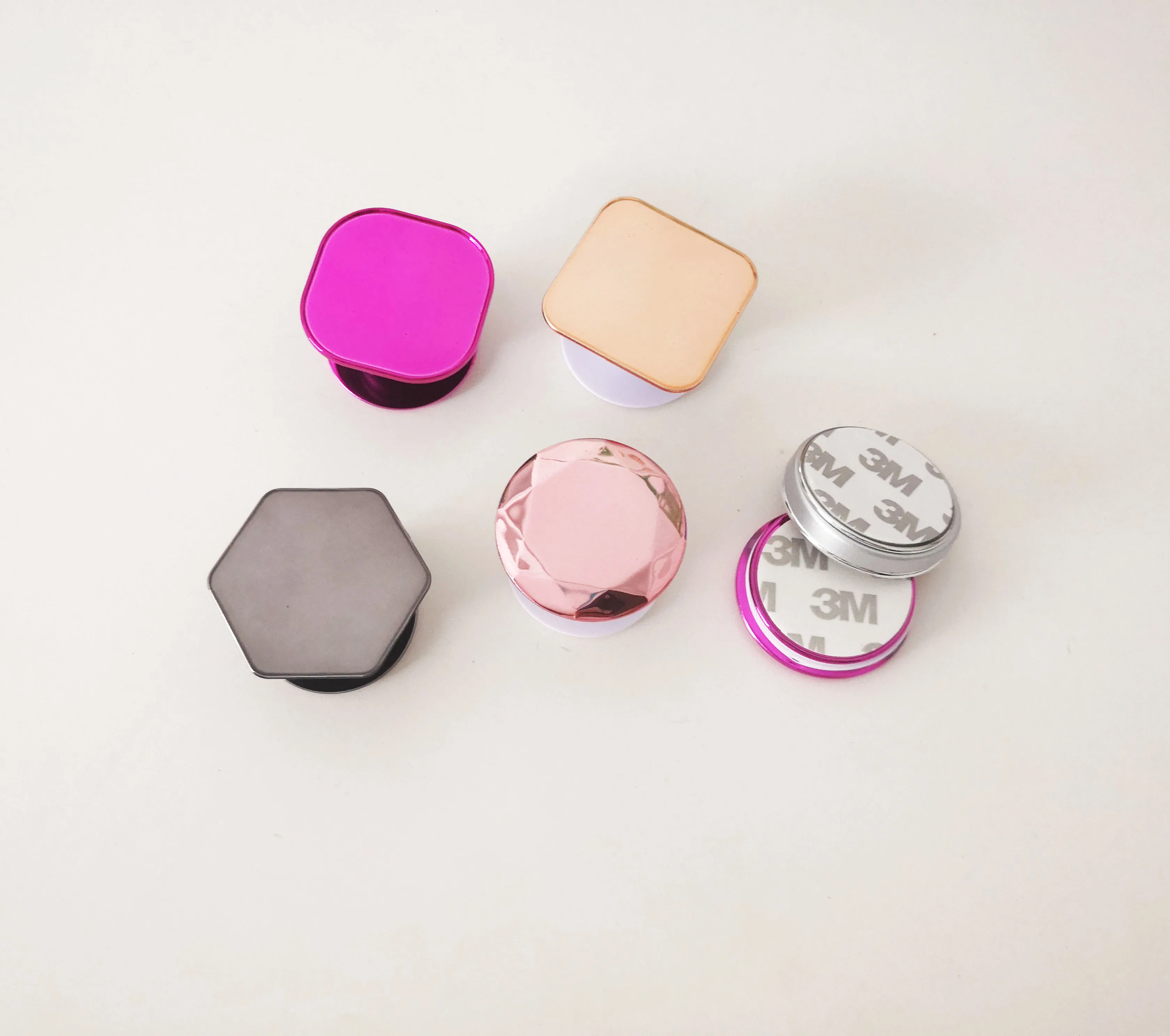 New square hexagon shaped diamond rose gold  popular mobile phone socket holder free sample custom LOGO