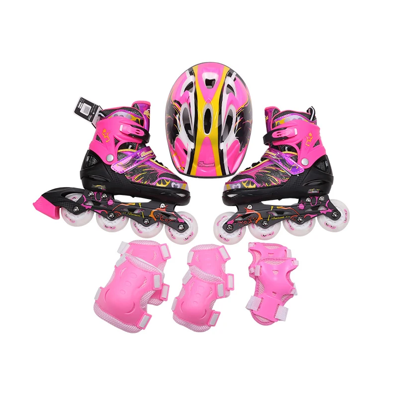 4 Wheels Waterproof Safe Sensitive Brake Cheap Adjustable Portable Flashing Roller Children Kids Pink Inline Skates Shoes