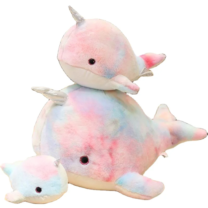 Ocean dolphin rainbow narwhal plush toy doll whale pillow rag doll birthday gift