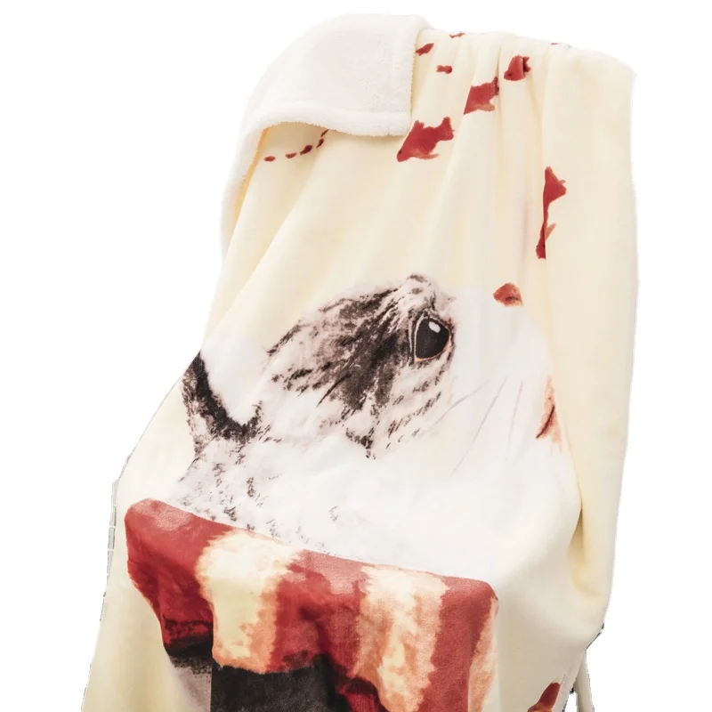 
animal print flannel Double blankets layer sherpa blanket for baby kids 