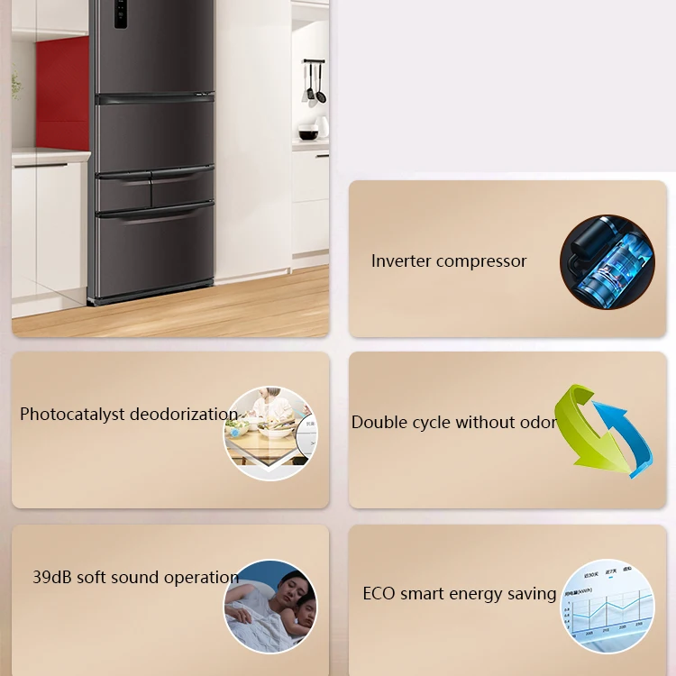 Japanese frequency conversion energy-saving embedded multi door large capacity household refrigerator