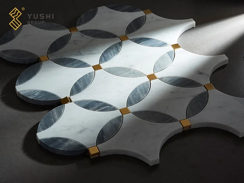 Yushi Group Mosaic Marble Calaccata White+Calaccata Grey+Brass Modern Kitchen Interior Hot Sale Bathroom Wall Tiles Backsplash