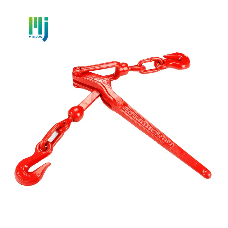Red forged lever chain ratchet type load binder for hauling towing