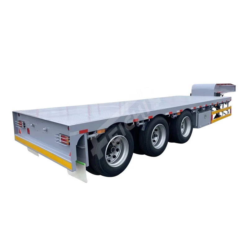 Feichi brand high quality 3 axles 11 meters lowbed SEMI-TRAILER TRANSPORT 50 TONS low flat semi trailer for sale