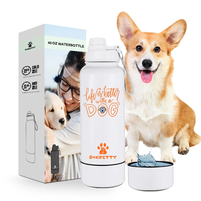 Everich Outdoor Eco Friendly Safety Lightweight Cute Portable 2 in 1 Outdoor Pet Dog Travel Feeder Water Drinking Bottle