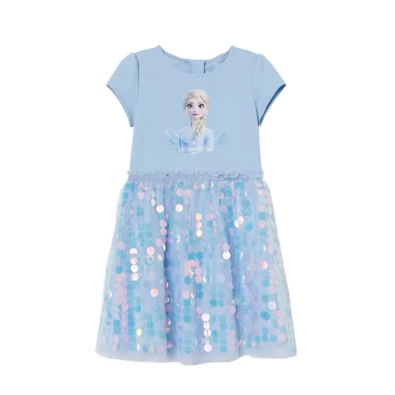 
Fashion Snow Queen Sequin Girls Dresses Elsa Anna Print Princess Dress Party Short Sleeve Dresses Birthday Gifts Kids Clothes 