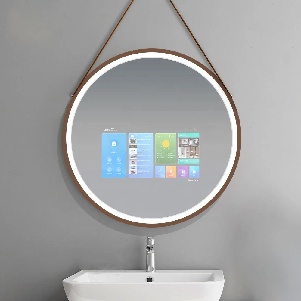 Smart round mirror anti-fog touch screen magic mirror with music news blue tooth health device management