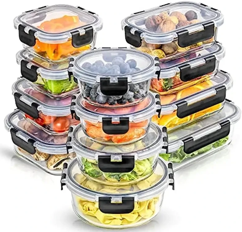 Hot Sales 12 Piece Glass Food Storage Containers with Upgraded Snap Locking Lids Glass Meal Prep Containers Set