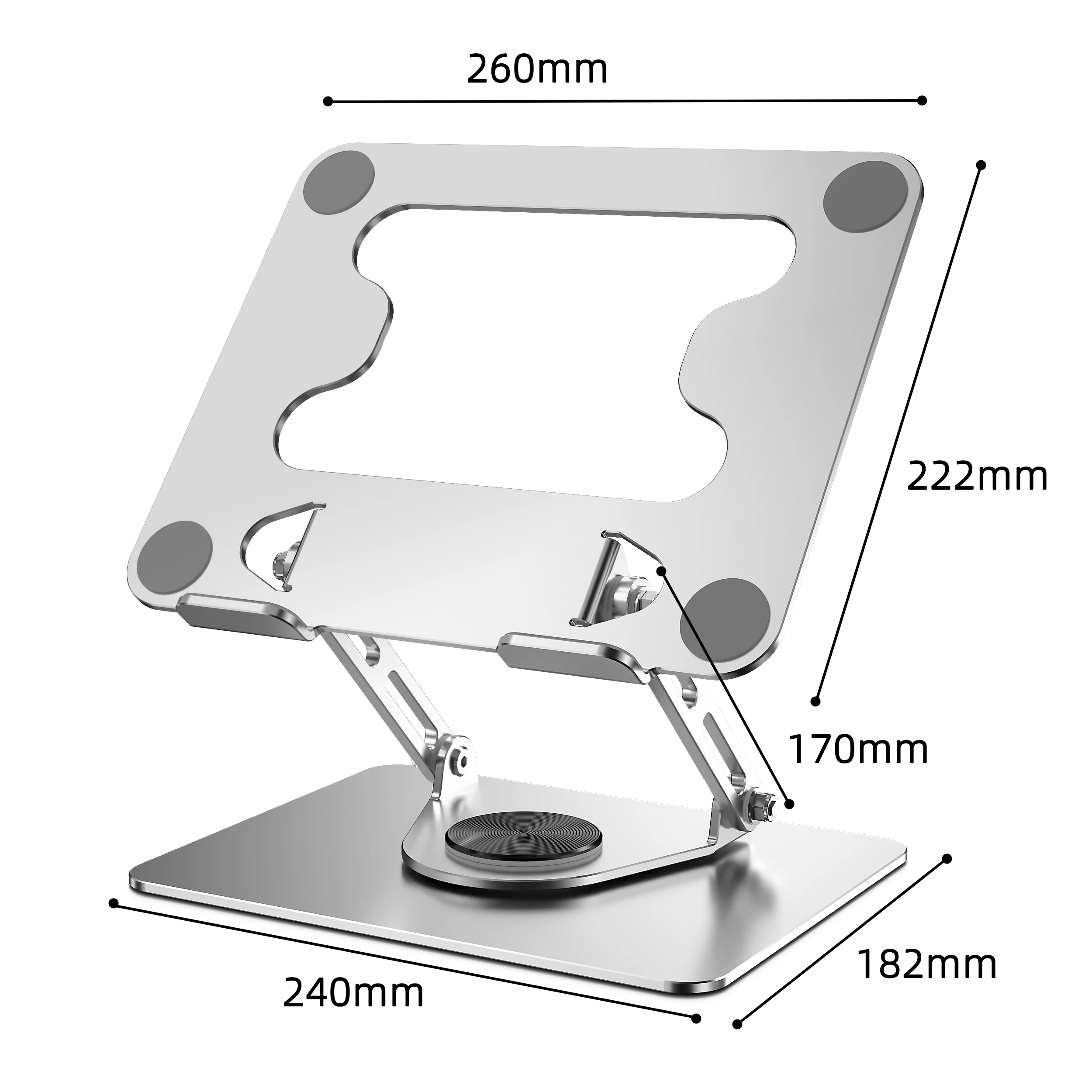 Carbon Steel 360 Degree Swivel and Tilt Laptop Stand Hollow Plate Design Air Cooling Laptop Riser Desktop Foldable