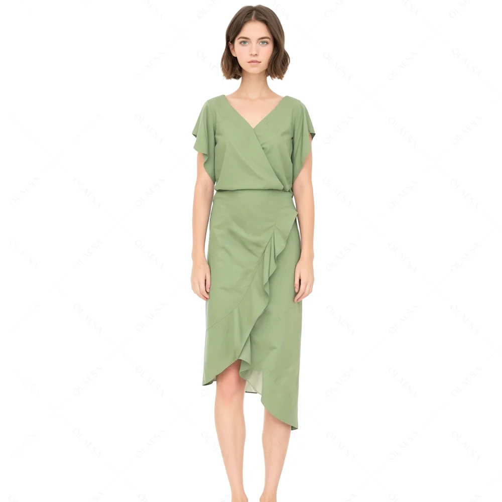 ODM Designer Mint Cap Sleeve Elegant Cotton Ruffles Formal Casual Dresses