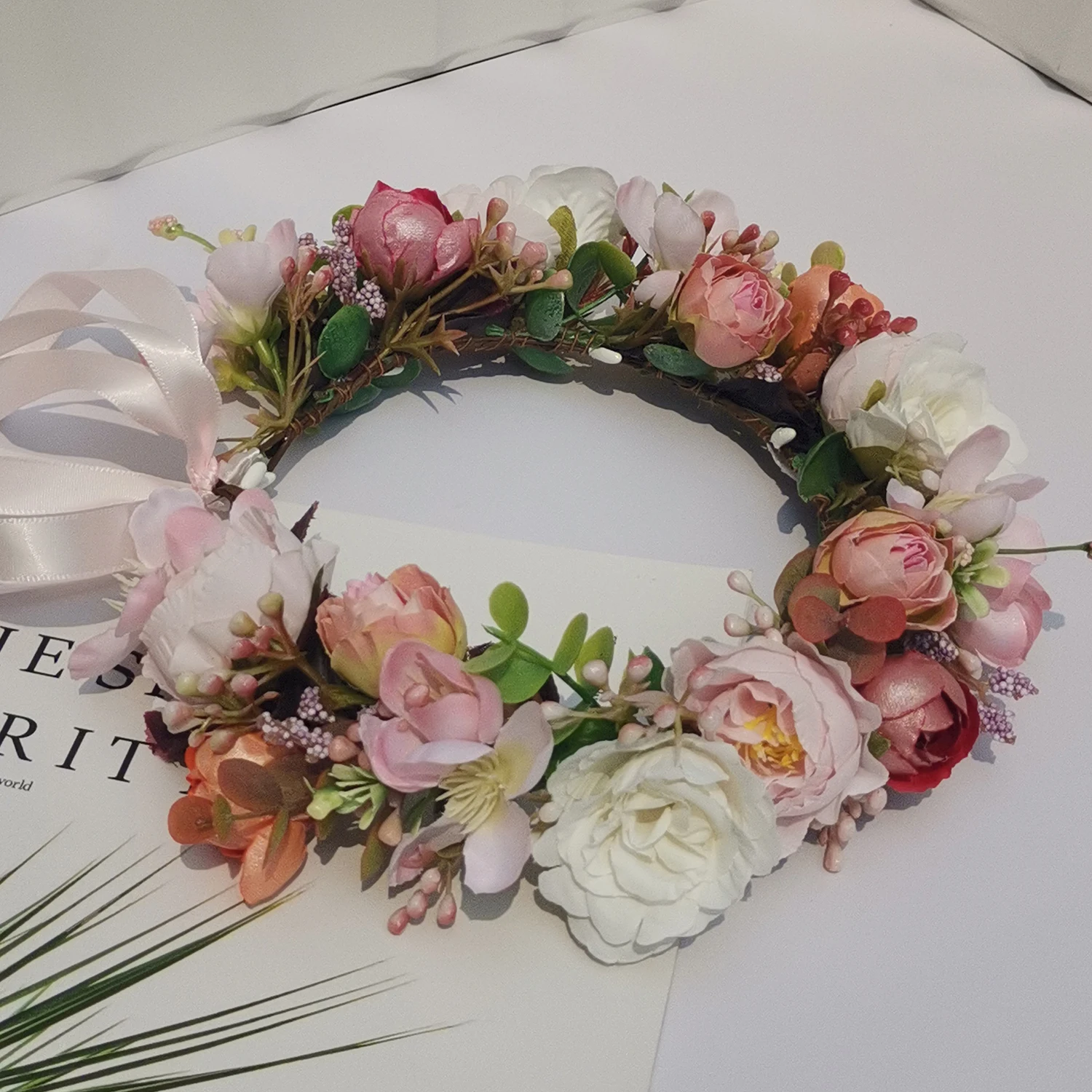 Floral Headpiece Garland Halo Photo Shoot Flower Crown Christmas Red Headband Wedding Headdress Bride Corolla Hairwear Wreath