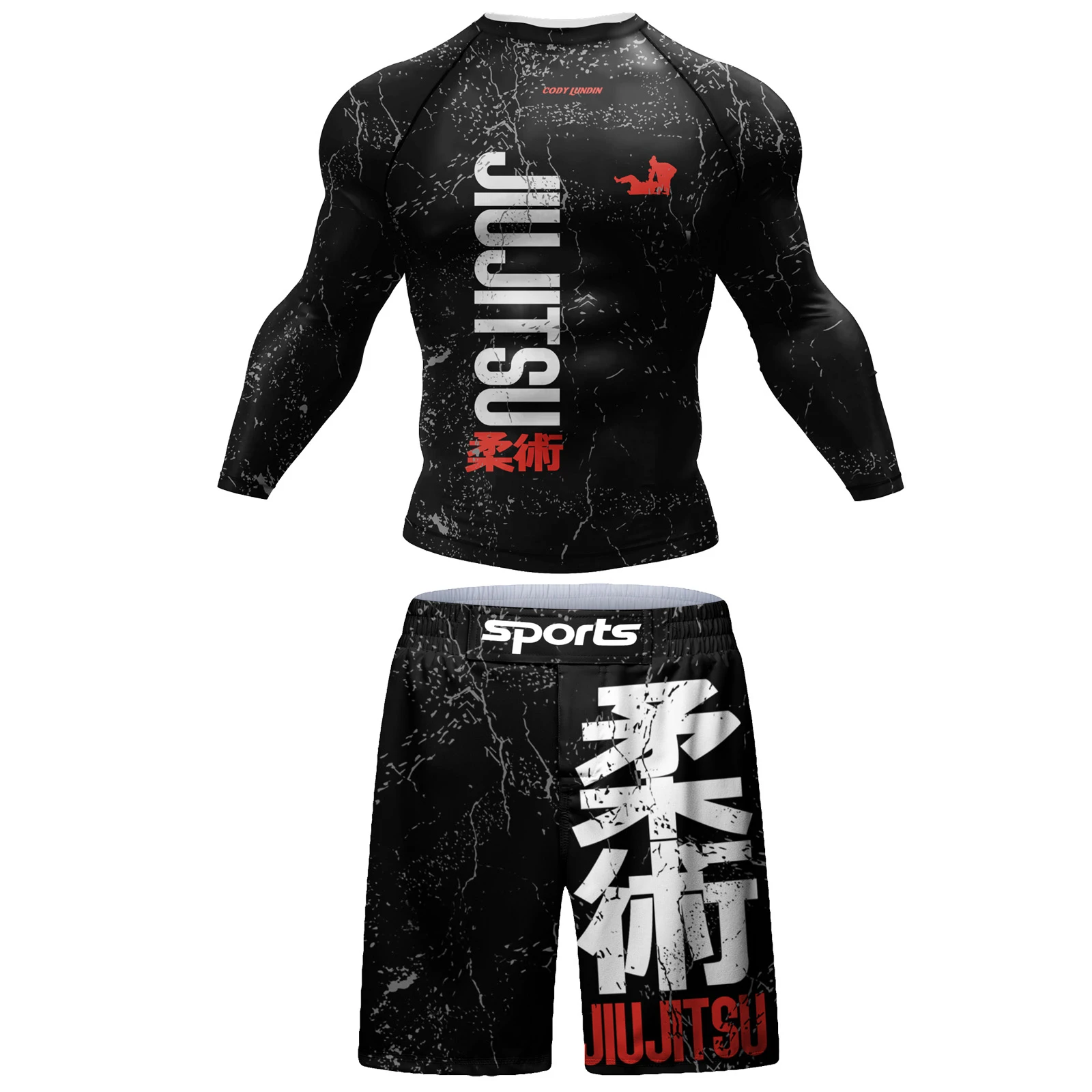 Custom BJJ Rashguard T Shirts+Pants Rash Guard Fitness Tracksuit Boxing Jerseys Muay Thai Compression Men Kickboxing Sport Suit