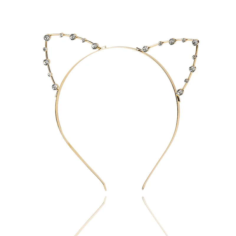 Хит продаж, креативный металлический головной убор со стразами и кошачьими ушками для женщин, повязка на голову для вечеринки