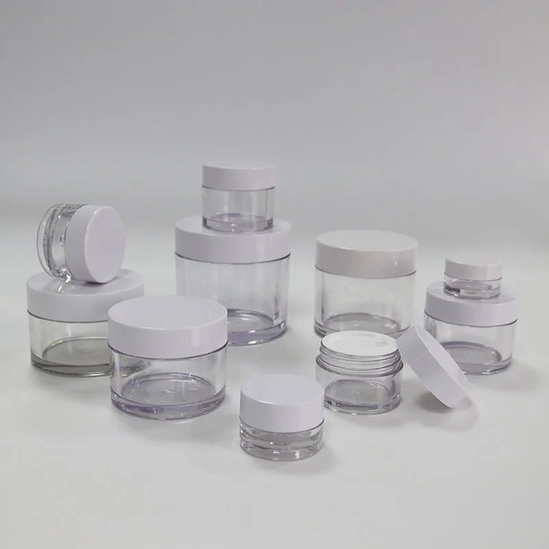 Cosmetic Packaging Custom Logo Clear Empty 1Oz 2Oz 4Oz 3 Oz 8Oz 15G 30G Powder Container Plastic Cosmetic Jar With Gold Pink Lid