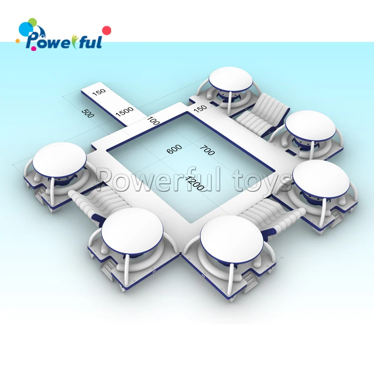 Summer relaxing inflatable dock platform with tent aqua island water park inflatable partybana combo