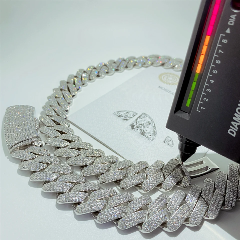 shenzhen jewelry factory custom vvs hip hop jewelry necklace diamond miami mens 925 silver moissanite cuban link chain