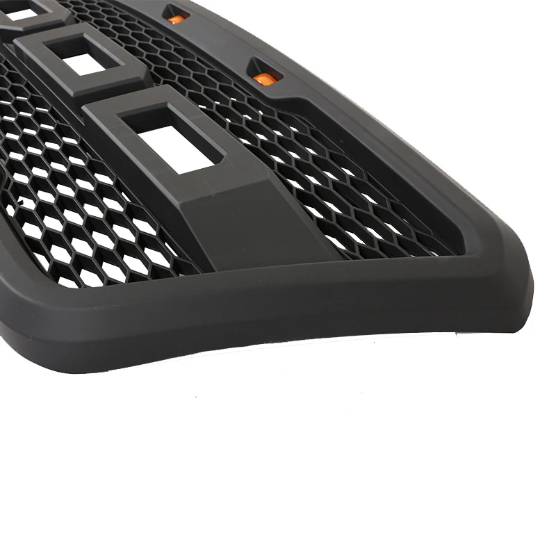 Matte Black Front Hood Mesh Grille+Amber 3x LED Fit For Ford F150 2004-2008