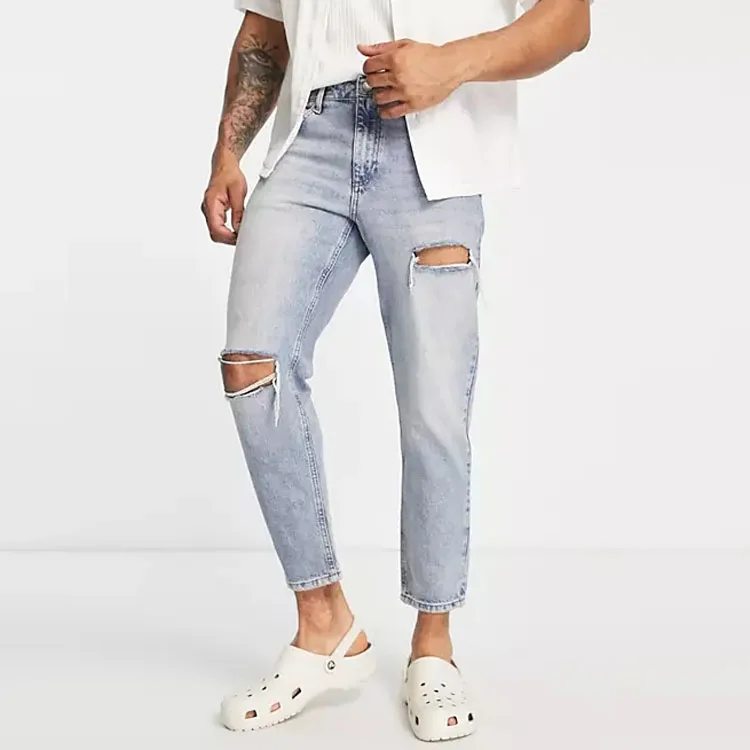 tint and rips mens designer jeans wholesale tapered fit cropped length mens summer jeans
