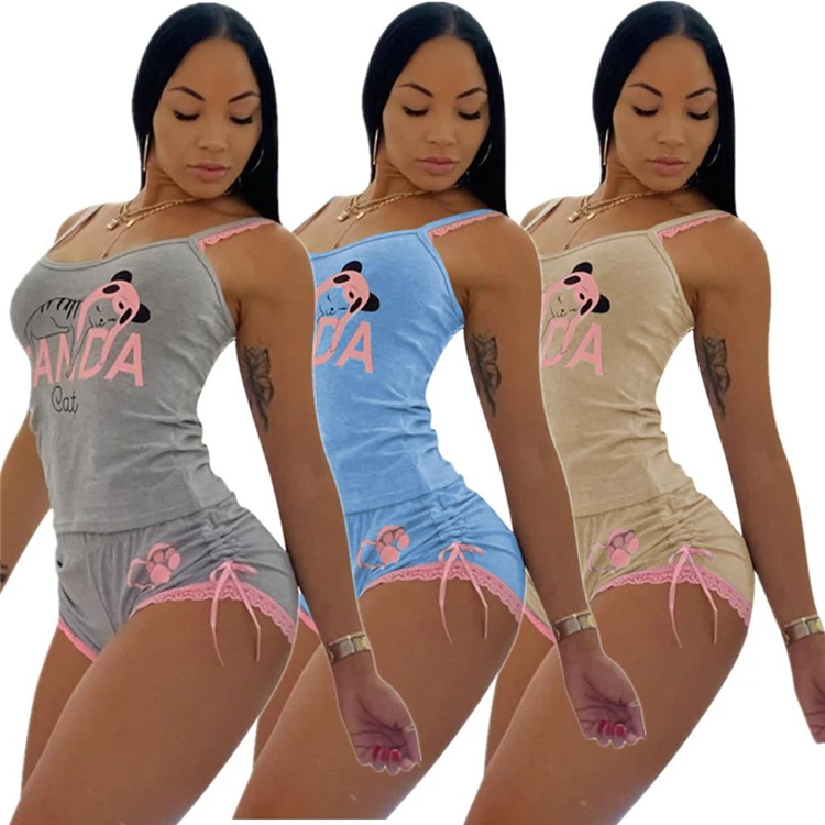 
summer 2021 sexy two piece cotton set women pajamas sets sleep wear 